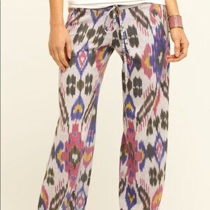 Georgie Ikat Print Wide Leg Pull On Drawstring Pants Low Rise Flat Front Size 4